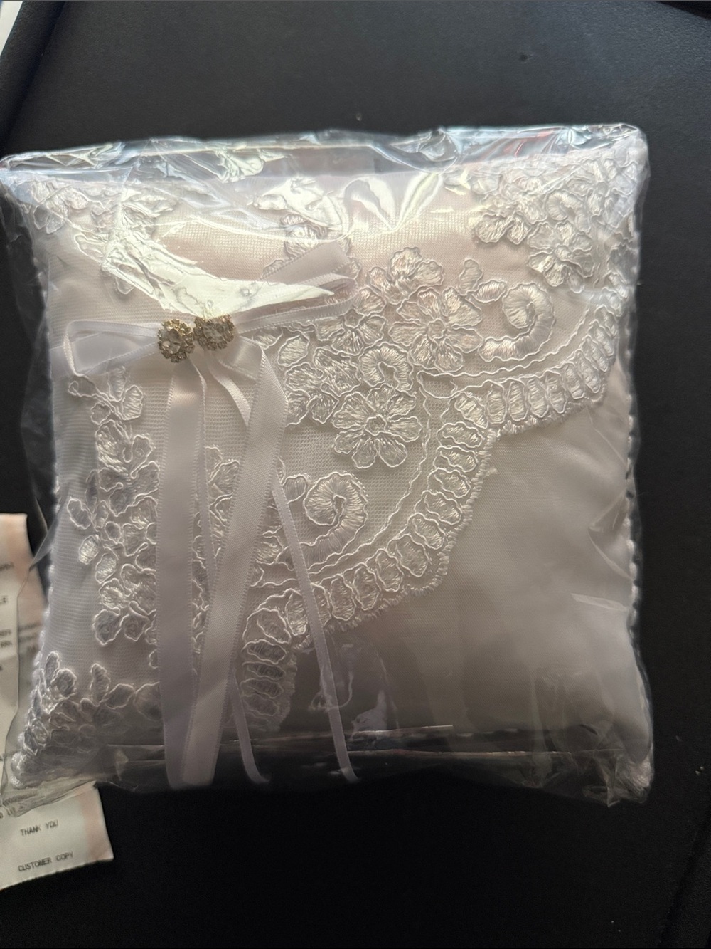 Embroidered Satin Ring Pillow with Bow